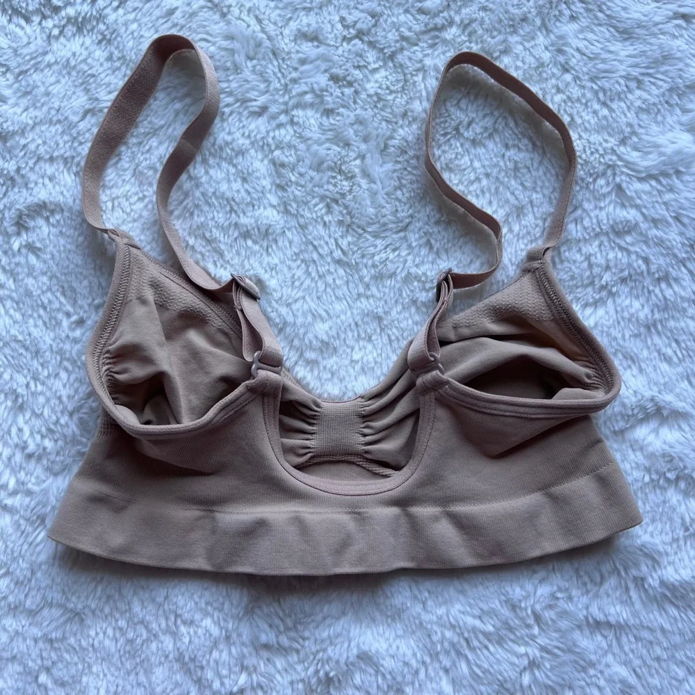 Skims Sculpting Bralette Clay‎ Tan Ruched Seamless Adjustable Straps Size Small